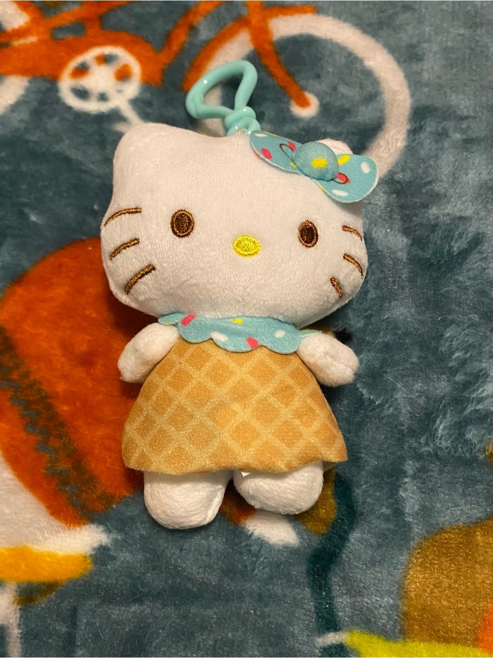 Sanrio Hello Kitty 4in Plush Clip-On Keychain Ice Cream Waffle Cone Dress 2021